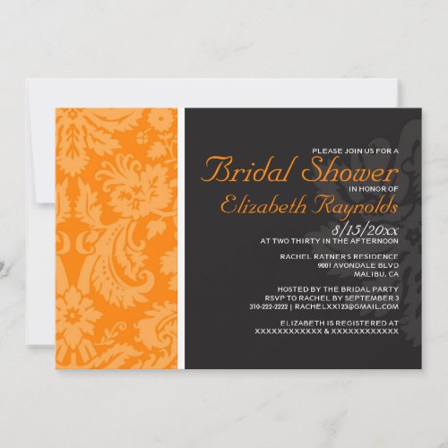 Orange Damask Bridal Shower Invitations