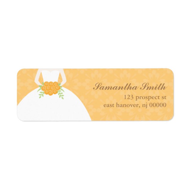 Orange Damask Bridal Shower Label (Front)