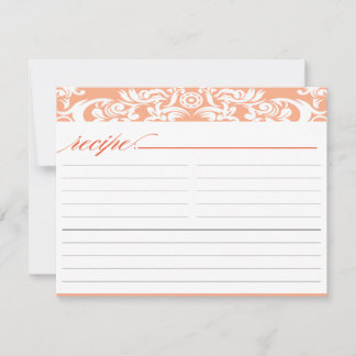Orange Damask Bridal Shower Recipe Card