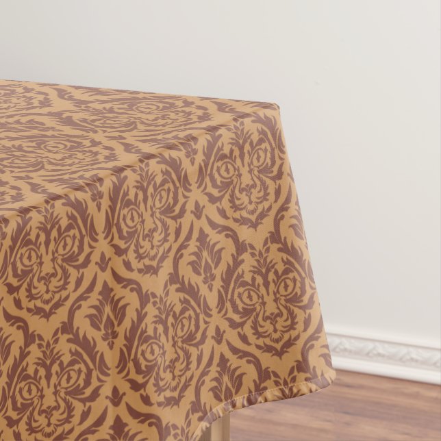 Orange Damask Cat Tablecloth (In Situ)