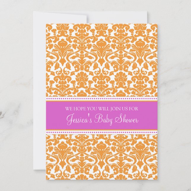 Orange Damask Custom Baby Shower Invitations (Front)