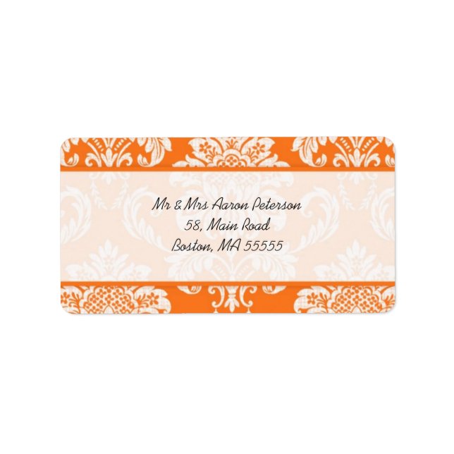 Orange Damask Customizable Address Labels (Front)