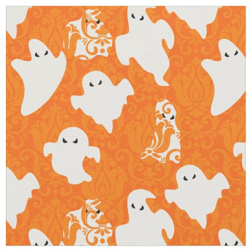 orange damask ghost halloween paranormal fabric