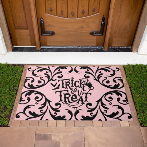 Orange Damask Glam Bats and Spider Trick or Treat Doormat