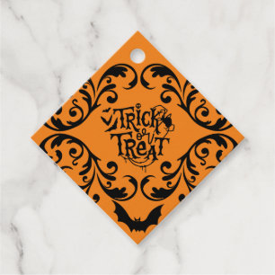 Orange Damask Glam Bats and Spider Trick or Treat Favor Tags