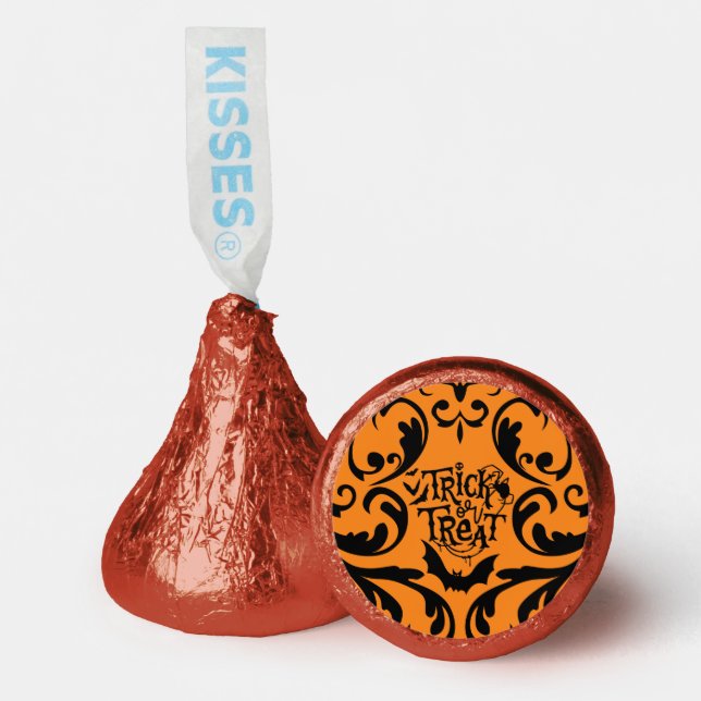 Orange Damask Glam Bats and Spider Trick or Treat  Hershey®'s Kisses® (Front)