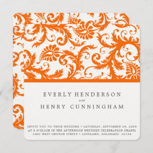 Orange Damask Monogram Wedding Invitation
