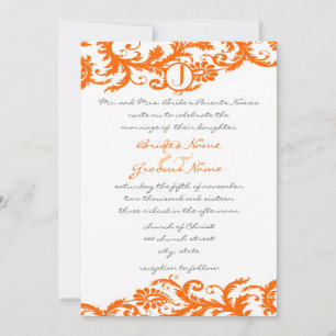 Orange Damask Monogram Wedding Invitation