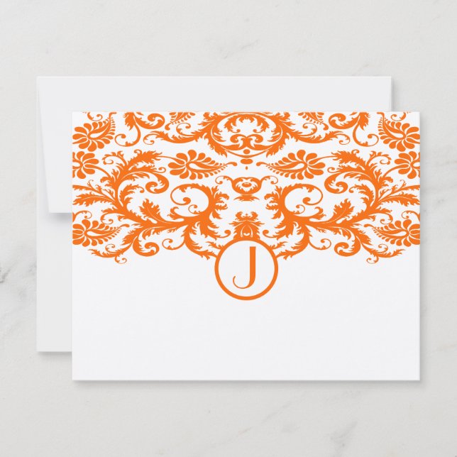 Orange Damask Monogram Wedding RSVP Cards (Front)