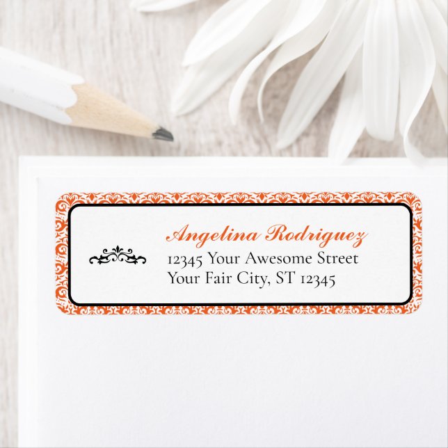 Orange Damask Pattern Graduation Label (Insitu)