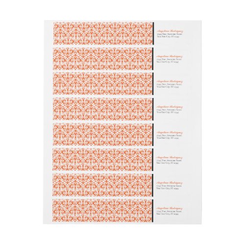 Orange Damask Pattern Graduation Wrap Around Label