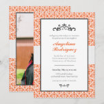 Orange Damask Pattern Photo Graduation Invitation