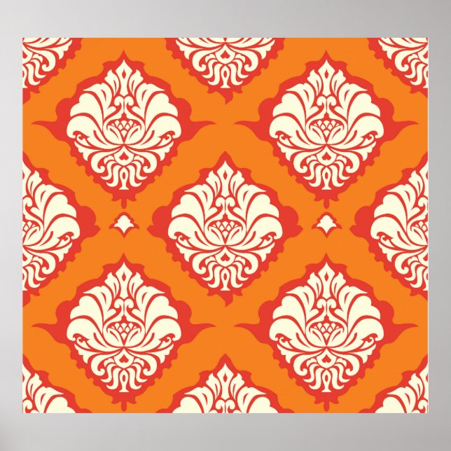 Orange damask wallpaper: floral seamless. poster (Front)