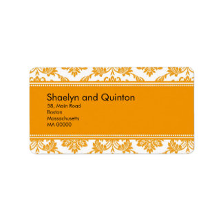 Orange Damask Wedding Address Labels