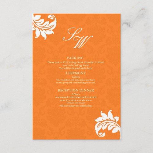 Orange Damask Wedding Enclosure Card Invitation