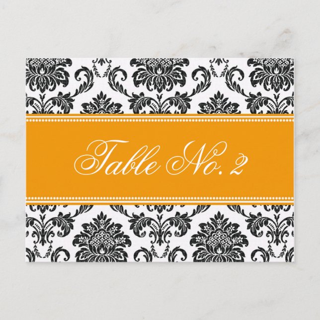 Orange Damask Wedding Table Number (Front)