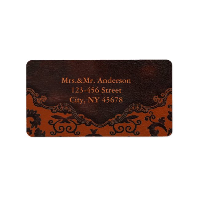 orange Damask Western Leather Address Labels (Front)