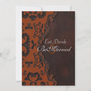 Orange Damask Western Rehearsal Dinner Invitations