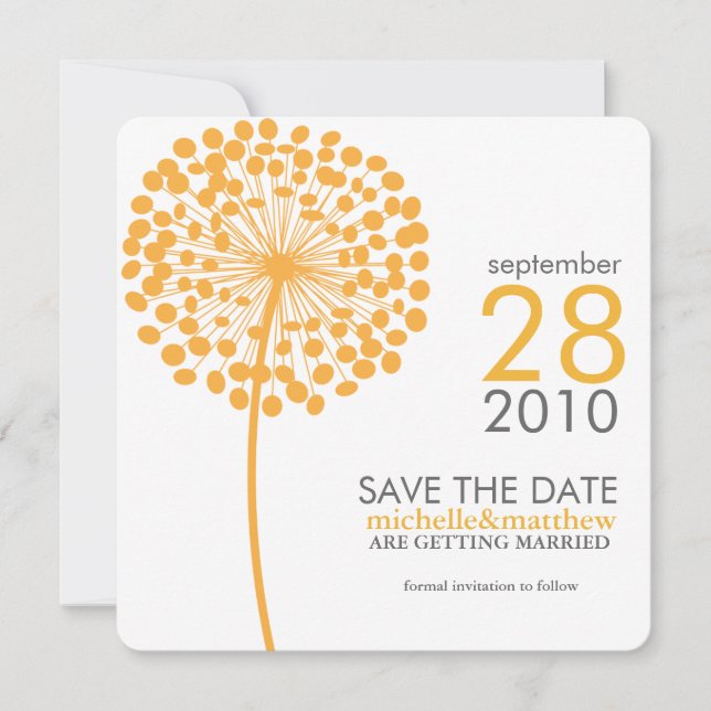 Orange Dandelion Save the Date Announcements (Front)