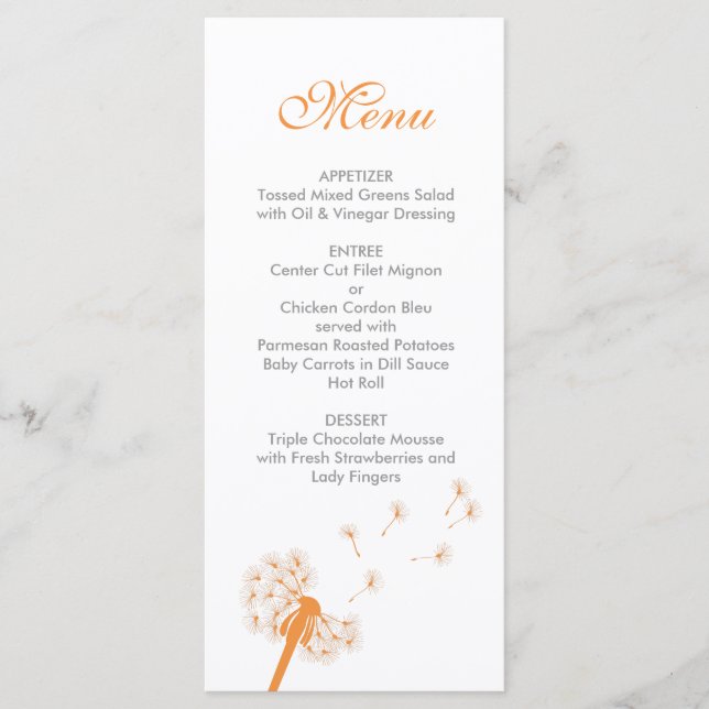 Orange Dandelion Wedding Menu (Front)