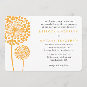Orange Dandelion Wishes Wedding Invitation