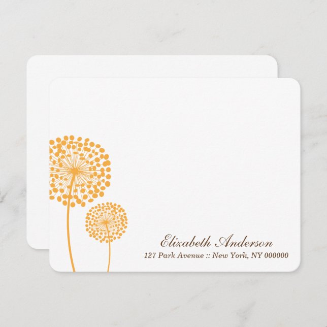 Orange Dandelions Flat Note Cards (Front/Back)