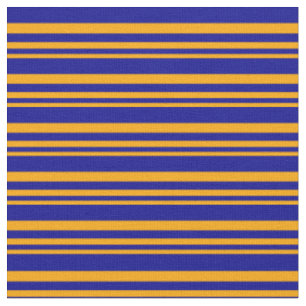 Orange & Dark Blue Colored Lined Pattern Fabric