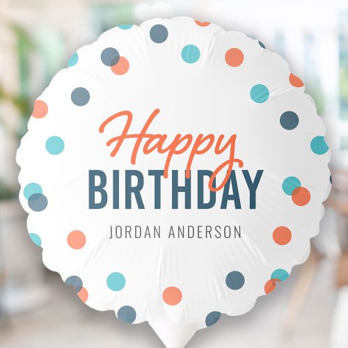 Orange Dark Blue Confetti Happy Birthday Balloon