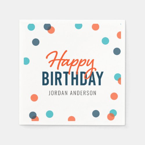 Orange Dark Blue Confetti Happy Birthday Napkins