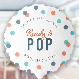 Orange Dark Blue Confetti Ready to Pop Baby Shower Balloon