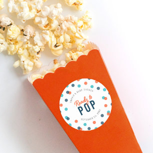 Orange Dark Blue Confetti Ready to Pop Baby Shower Classic Round Sticker