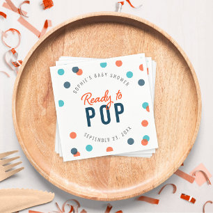 Orange Dark Blue Confetti Ready to Pop Baby Shower Napkins