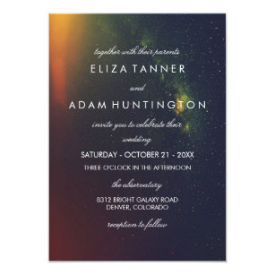Blue And Orange Wedding Invitations Zazzle Orange Dark Blue Galaxy Photo Wedding Invitation