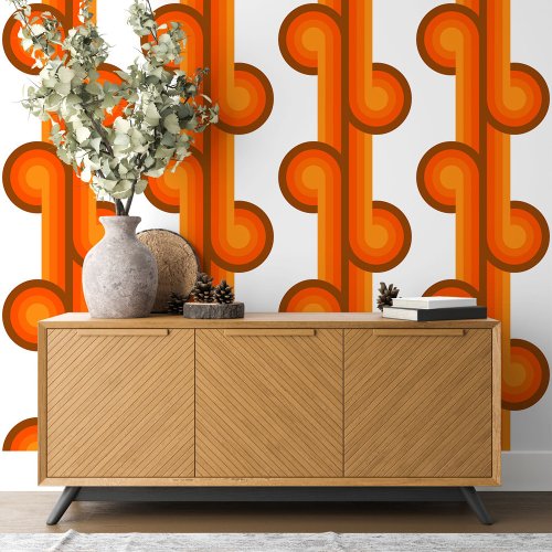 Orange Dark Brown Circles Waves Lines Pattern Wallpaper