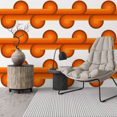 Orange Dark Brown Circles Waves Lines Pattern Wallpaper