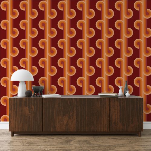 Orange Dark Maroon Red Circles Waves Lines Pattern Wallpaper