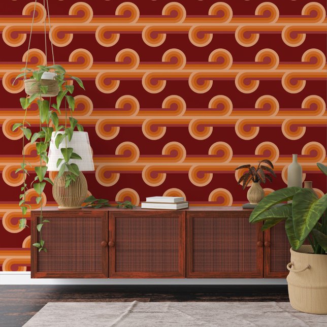 Orange Dark Maroon Red Circles Waves Lines Pattern Wallpaper (Creator Uploaded)