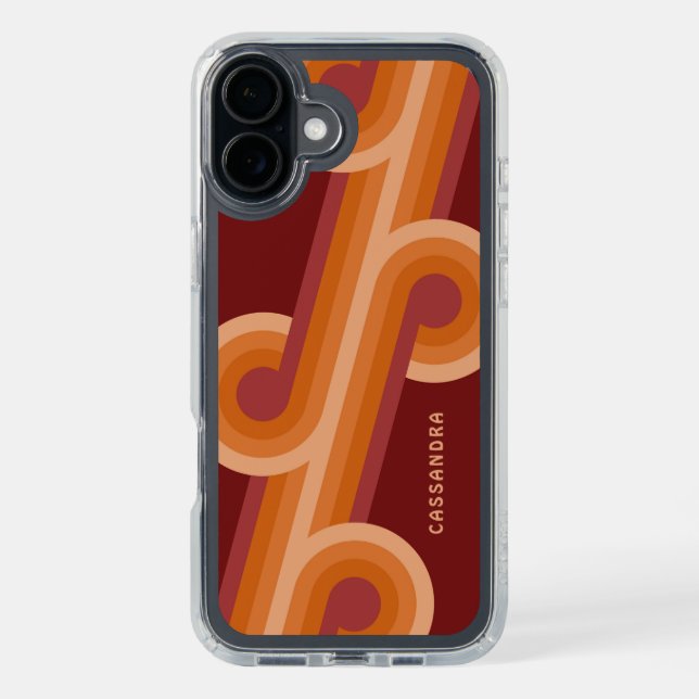 Orange Dark Maroon Red Midcentury Art Pattern Speck iPhone Case (Front (Black))