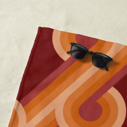 Orange Dark Maroon Red Retro Circles Art Pattern Beach Towel