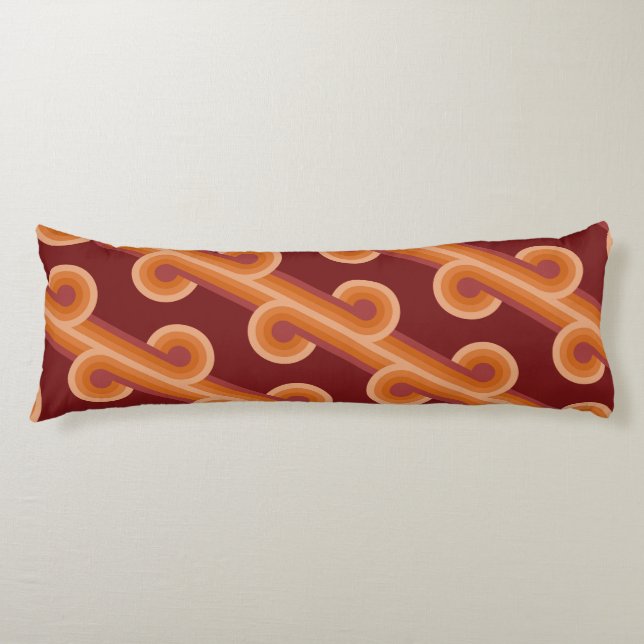 Orange Dark Maroon Red Retro Circles Art Pattern Body Pillow (Front)