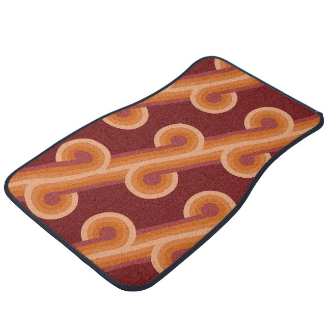 Orange Dark Maroon Red Retro Circles Art Pattern Car Floor Mat (Angled)