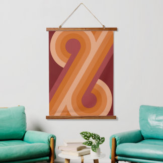 Orange Dark Maroon Red Retro Circles Art Pattern Hanging Tapestry