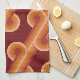 Orange Dark Maroon Red Retro Circles Art Pattern Kitchen Towel