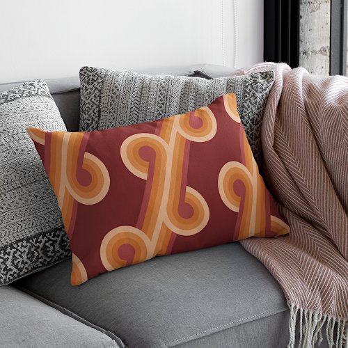 Orange Dark Maroon Red Retro Circles Art Pattern Lumbar Pillow