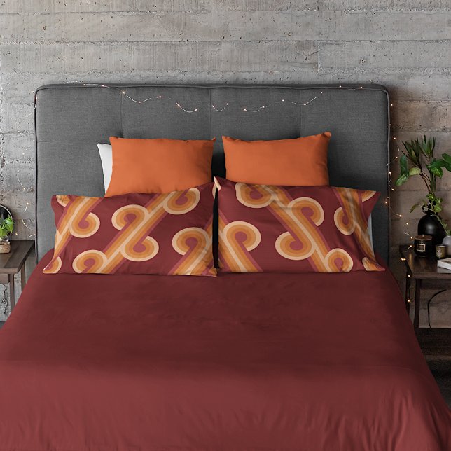 Orange Dark Maroon Red Retro Circles Art Pattern Pillow Case (Creator Uploaded)