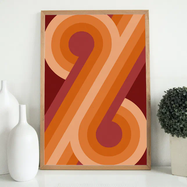 Orange Dark Maroon Red Retro Circles Art Pattern Poster
