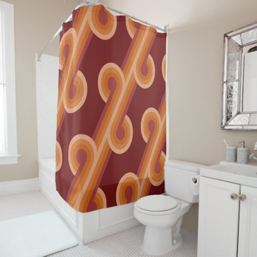 Orange Dark Maroon Red Retro Circles Art Pattern Shower Curtain