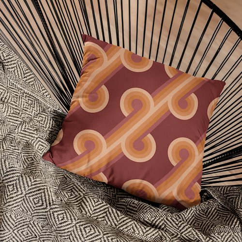 Orange Dark Maroon Red Retro Circles Art Pattern Throw Pillow