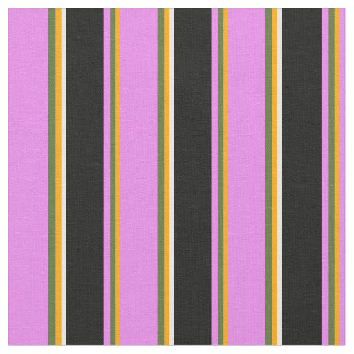 Orange, Dark Olive Green, Violet, Black & White Fabric