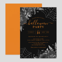 Orange Dark Spooky Floral Cobwebs Halloween Party  Invitation